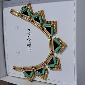 Stella & Dot Gold Statement Necklace with Black and Teal Accents